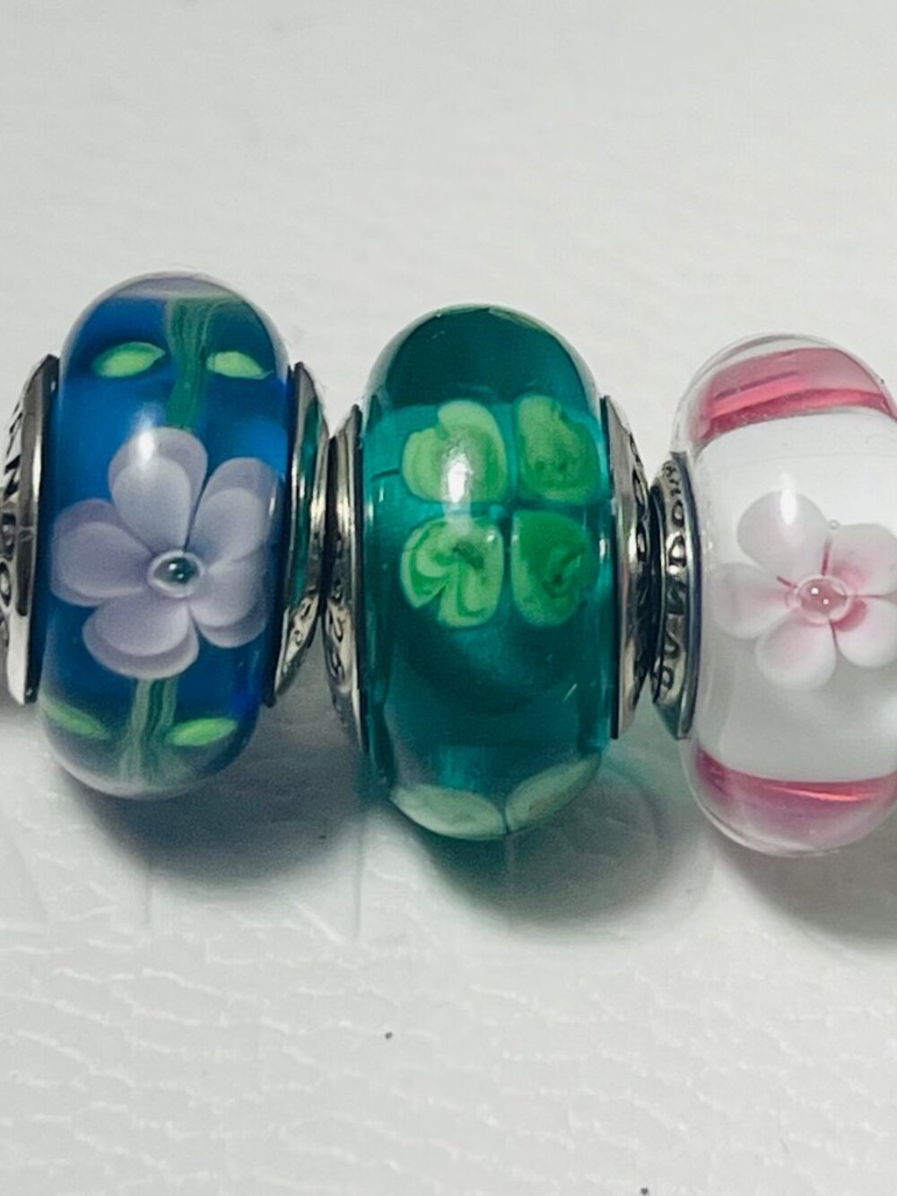 Set of 3 Pandora Murano Glass Charms Lucky Clover Dogwood Pink Cherry Fall Sale